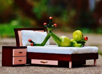 Die Insel der Träume – das Kinderbett Frosch Verliebt Gedanken Bett Figur Lustig