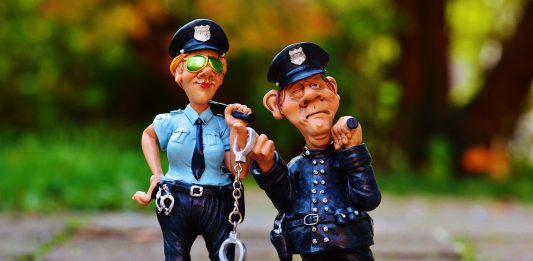 Polizist Polizistin Kollegen Lustig Figur Polizei