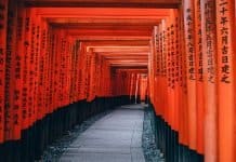 Japan mit Kind und Kegel Architektur Japan Kyoto Pfad Shinto Tempel Rot