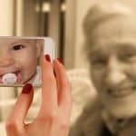 Smartphone Gesicht Frau Alt Baby Jung Kind
