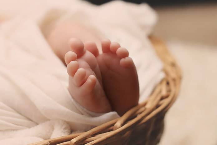 Neugeborene Baby Füße Korb Jung Zarte Zehen