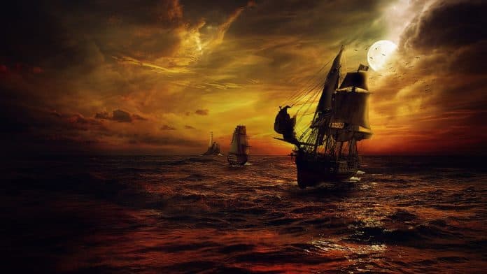 schiff strom meer nacht fantasie rot piraten