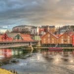 Trondheim Norwegen Architektur Brücke Bunte Fluss