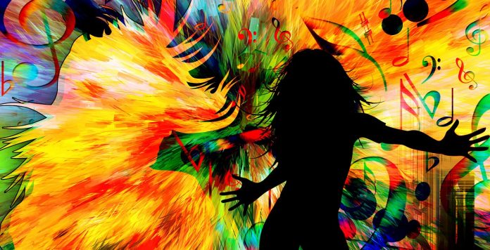 Tanzen Disco Bewegung Musik Farbe Hintergrund