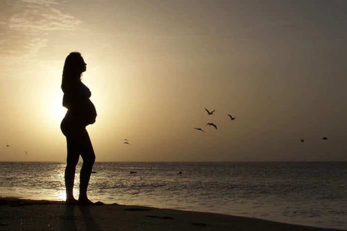 Schöne Junge Schwangere Frau In Strand