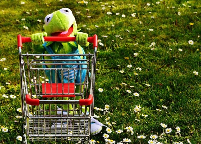 Kermit Frosch Einkaufen Einkaufswagen Spaß