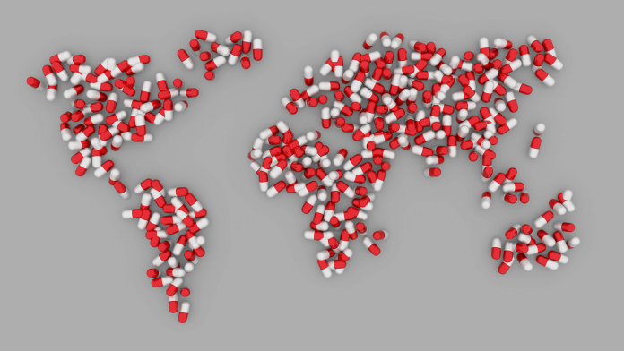 Welt Karte Pille Erde Gesundheitswesen Pharma