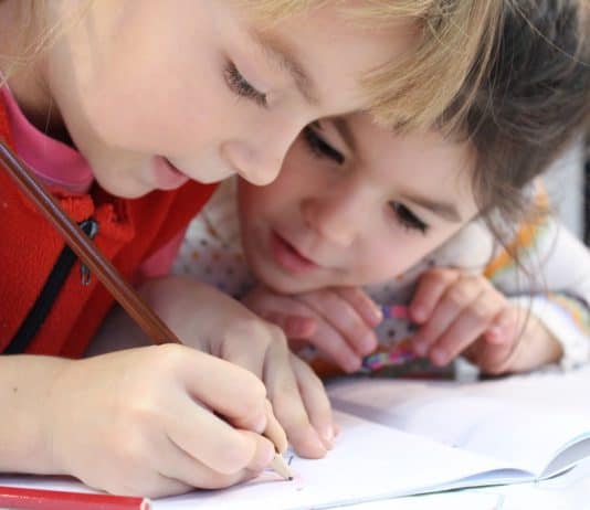 kinder, mädchen, bleistift