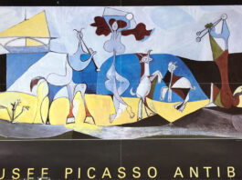 Picassos Meisterwerk ‚La Joie de Vivre‘ - ‚Lebensfreude‘ auf einem Poster des Picasso Museums in Antibes