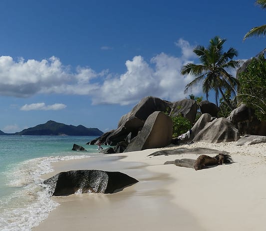 Einer von vielen Traumstränden auf den Seychellen - der Source d'Argent auf La Digue mit seinen charakteristischen Granitfelsen